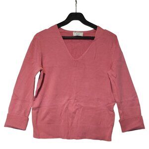 Convington Stretch Pink V-Neck Sweater with 3/4 Sleeve (Size Medium/Large)